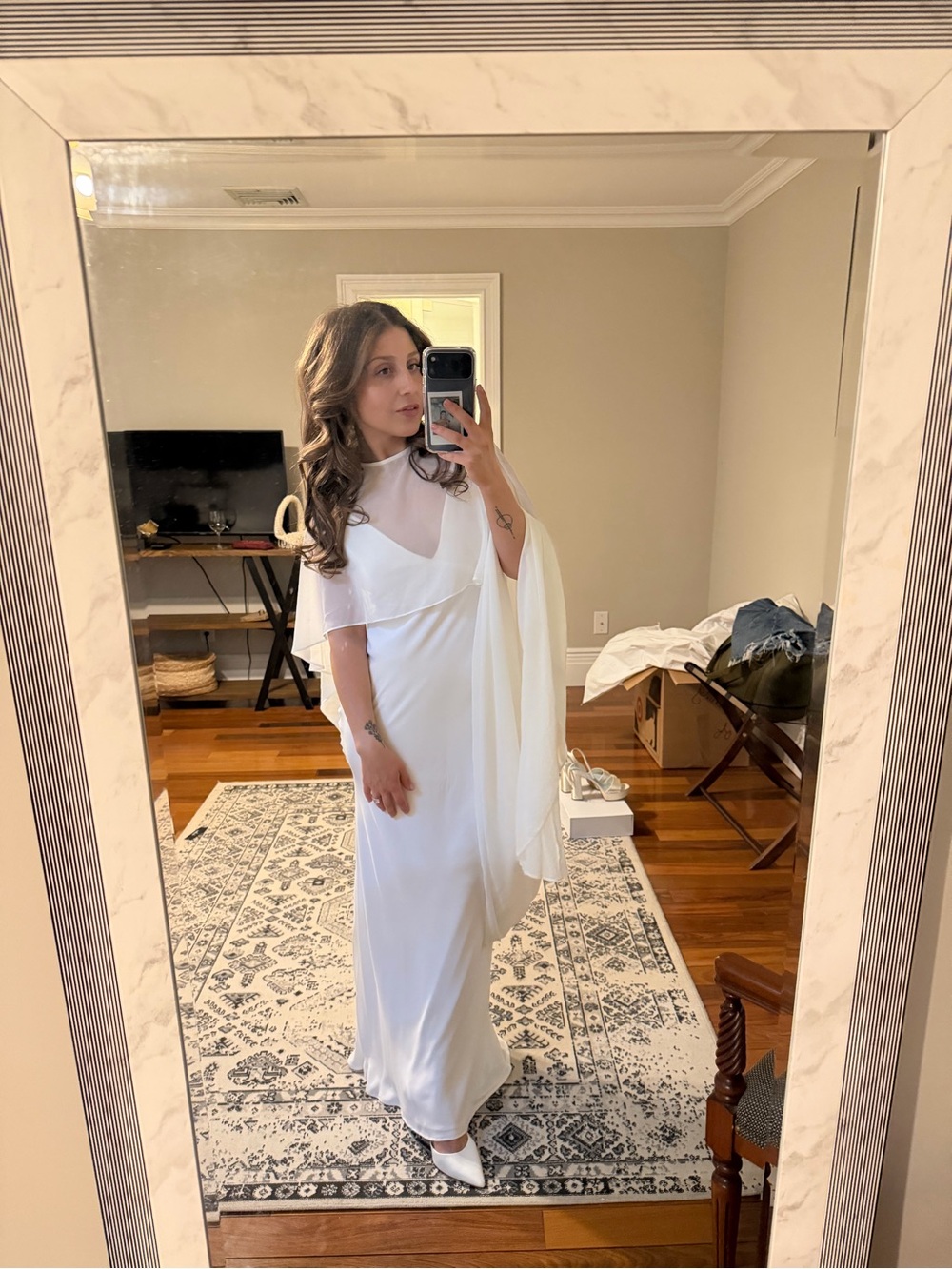 Park & Fifth White Cape-Sleeve Maxi Dress